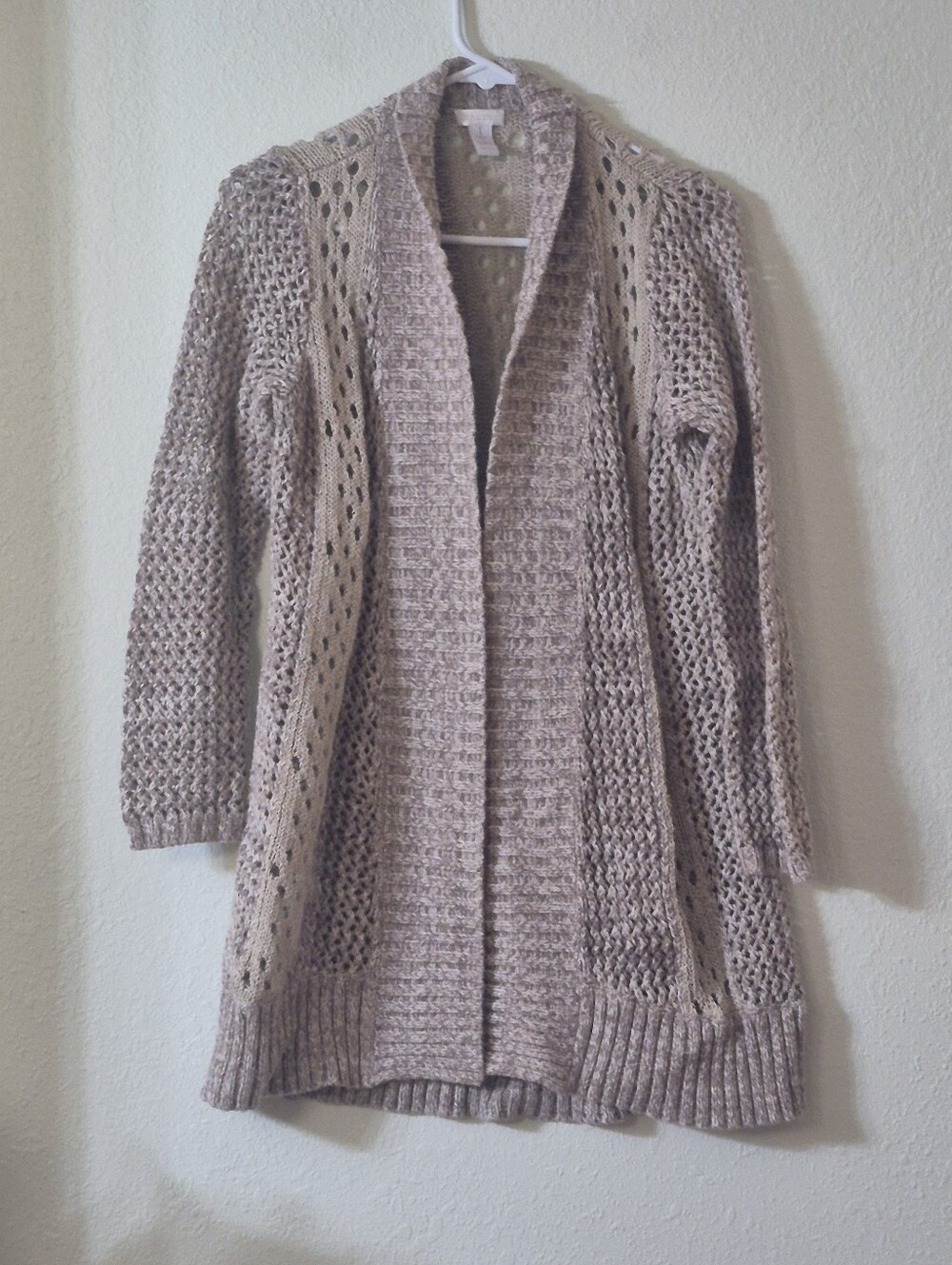 Chico's Open-Front Crochet Knit Cardigan - Taupe